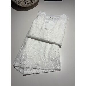 White Eyelet Blouse Long Sleeve Collared and‎ Shorts Set Casual Summer Womens XL